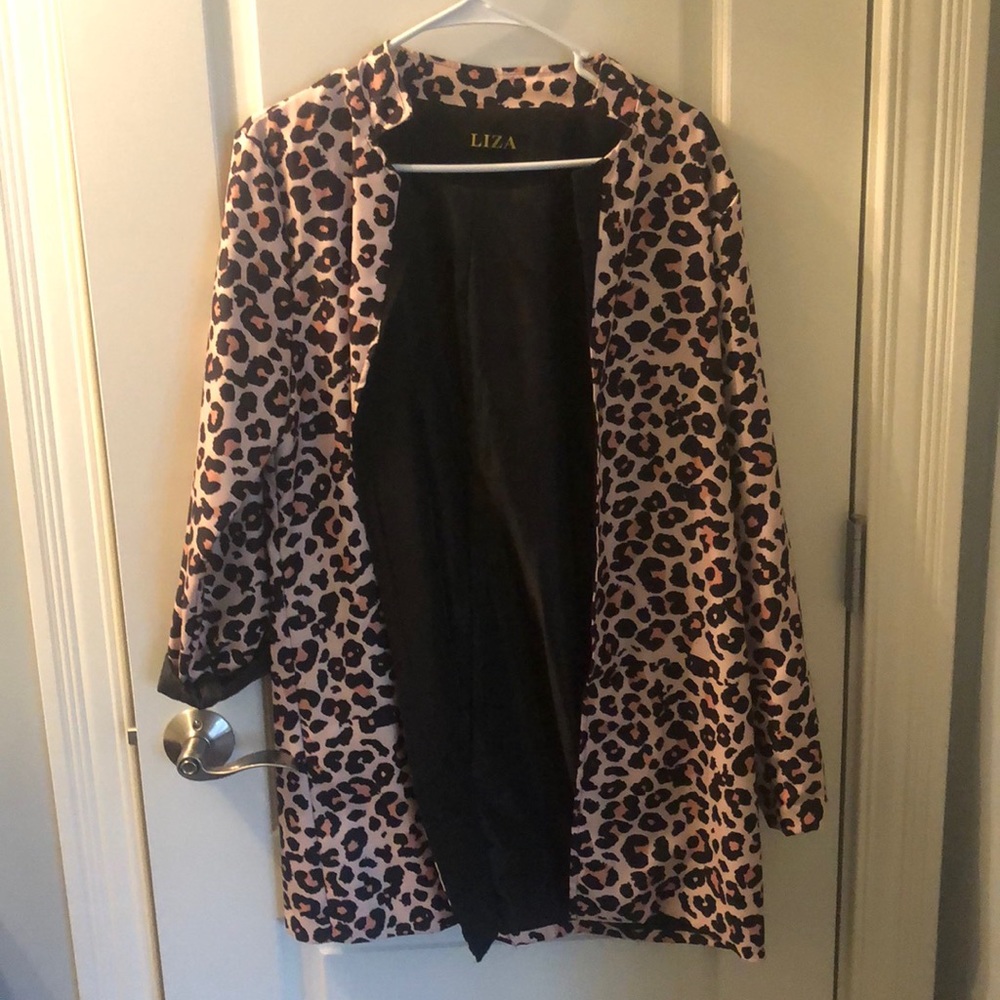 Pink cheetah print long blazer LIZA